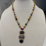 Multi Sapphire Silver Necklace- Sahana