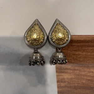 The Elegant two tone Jhumka Silver Earrings