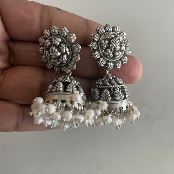 The Pearl Silver Jhumka Earrings