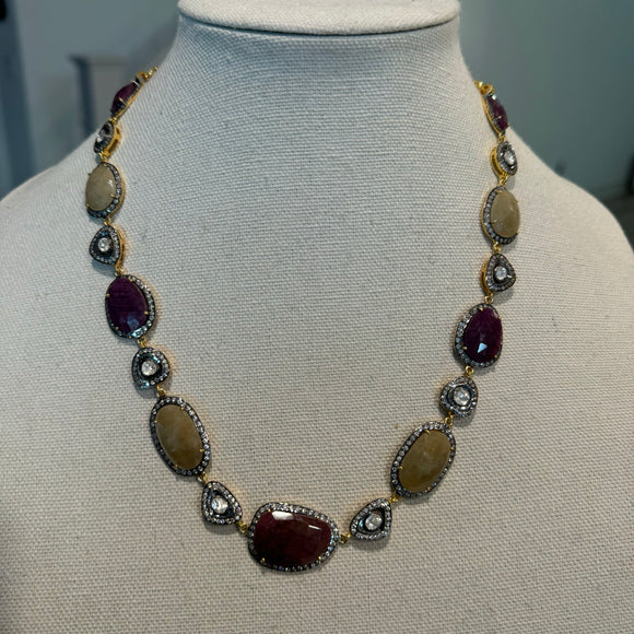 Multi Sapphire Silver Necklace- Sahana