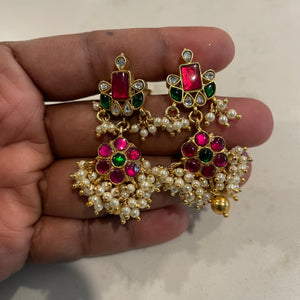 The  Pink Kemp Jadau Silver Earrings