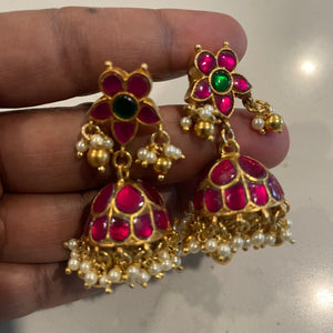 The  Pink Kemp Jhumka Silver Earrings