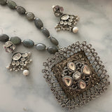 The Labradorite Polki - Moissanite Silver Necklace Set  look