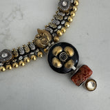 The Black Onyx and Coral Statement Silver Necklace - pavatharini