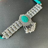 The turquoise  nakshi Choker Silver  Necklace - Kavya