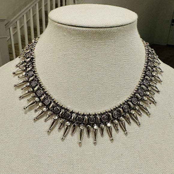 Statement Spike Silver Necklace- Mullai