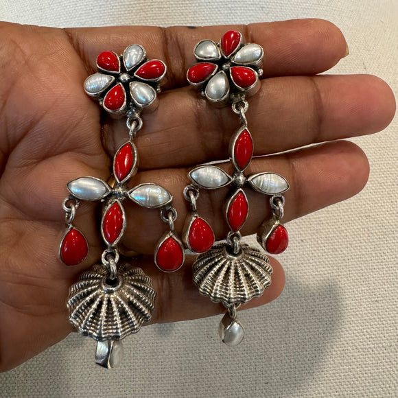 The Coral Silver Earrings - Pavi