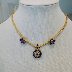 The Elegant Jadau Necklace(Blue)-Neela