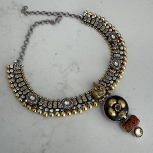 The Black Onyx and Coral Statement Silver Necklace - pavatharini