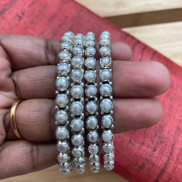 Pearl Silver Bangles - Bhavani