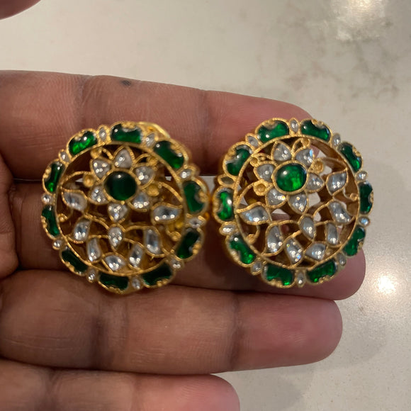 The  Green Kemp Jadau Stud Silver Earrings