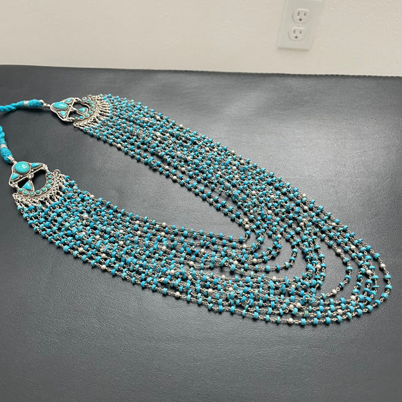 The Turquoise Multi -Layer Silver Necklace (One-Of-A-Kind)-Vaanam