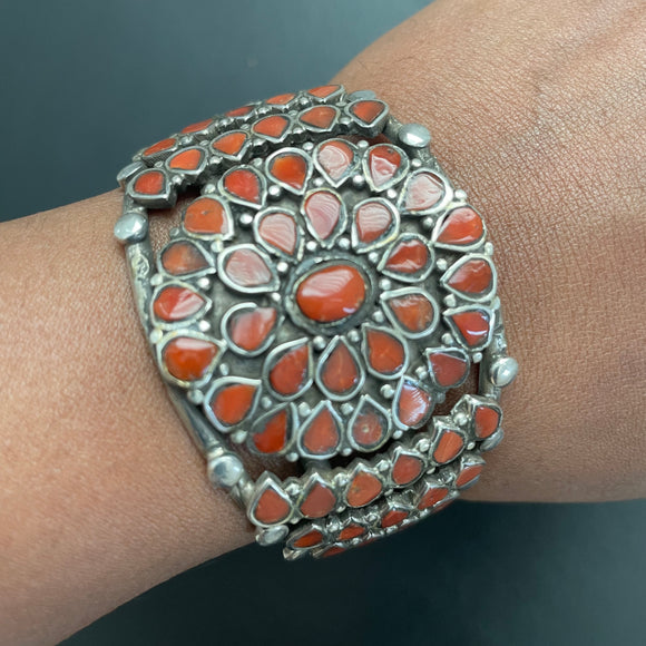 The Vintage Coral Silver Cuff Bangles