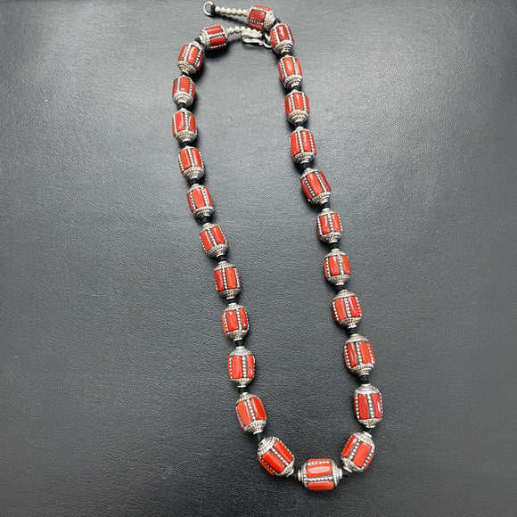 The Vintage Coral Multi Silver Necklace -Pavala