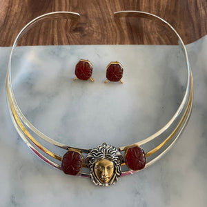 The Carnelian Two tone Statement Silver Necklace