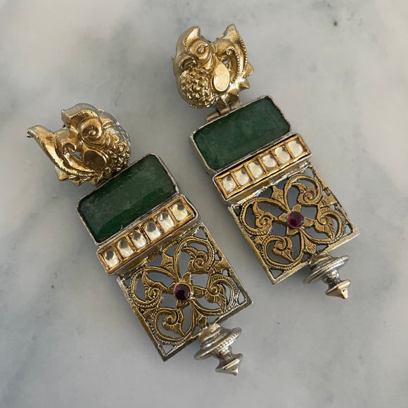 The Statement Green Onyx Silver Earrings