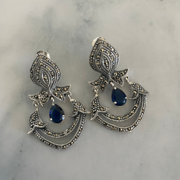 The Marcasite Blue Stone Silver Earrings