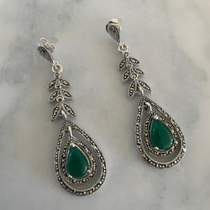 The Marcasite Green Stone Silver Earrings