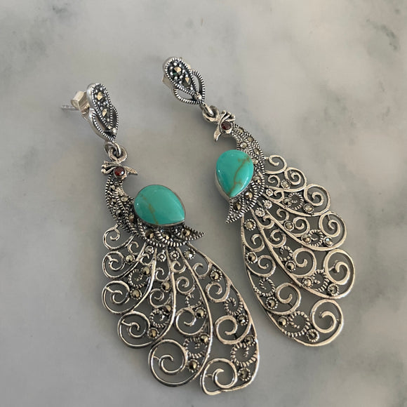 The Marcasite Green Stone Silver Earrings