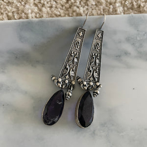 The Elegant Amethyst Silver Hoop Earrings