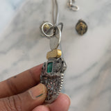 The Green Doublet and Jaal work Silver Pendant Set