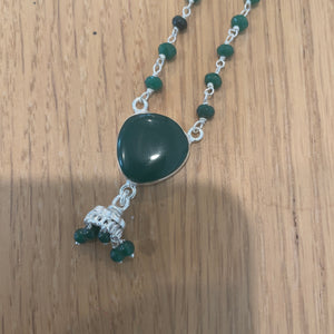 The Green Onyx Crystal  Silver Necklace Set