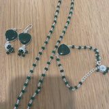 The Green Onyx Crystal  Silver Necklace Set